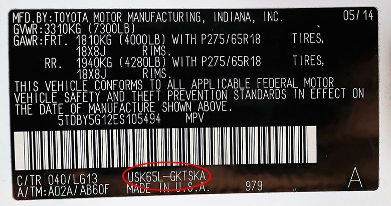 Toyota Sequoia Model Number Location On Certification Label