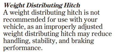 2011 Honda Pilot Weight Distributing Hitch Warning
